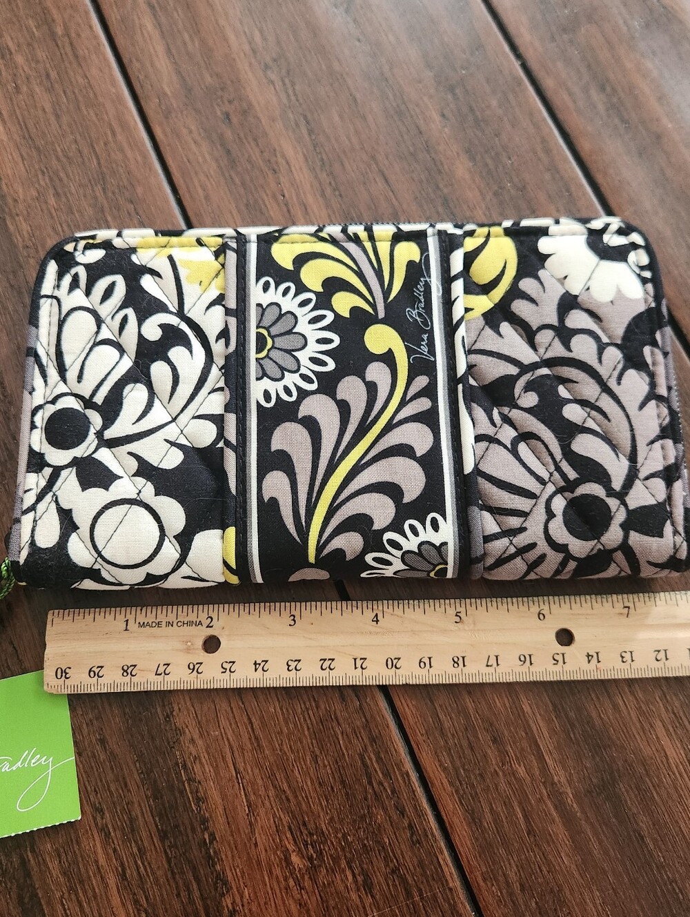 Vera Bradley Quilted Baroque Accordion Zip Wallet - Black, Gray, White & Yellow